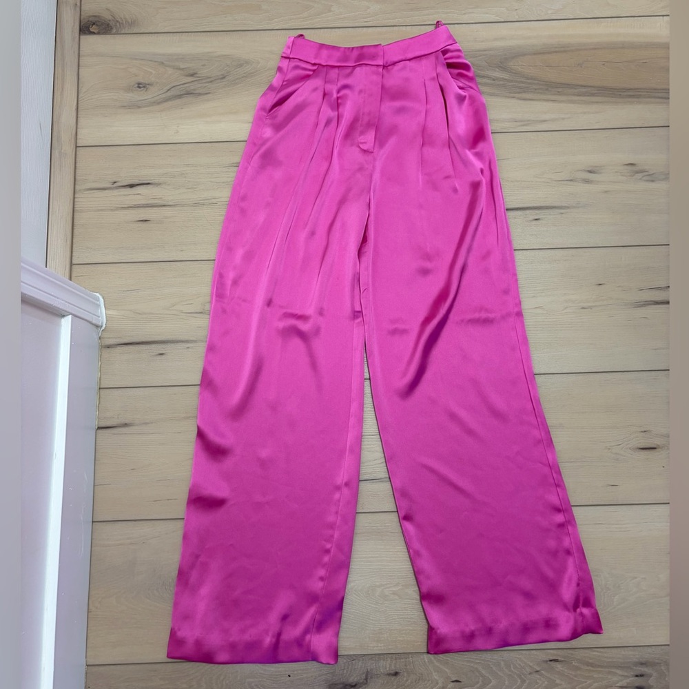 Chic Fuchsia Satin Wide-Leg Trousers